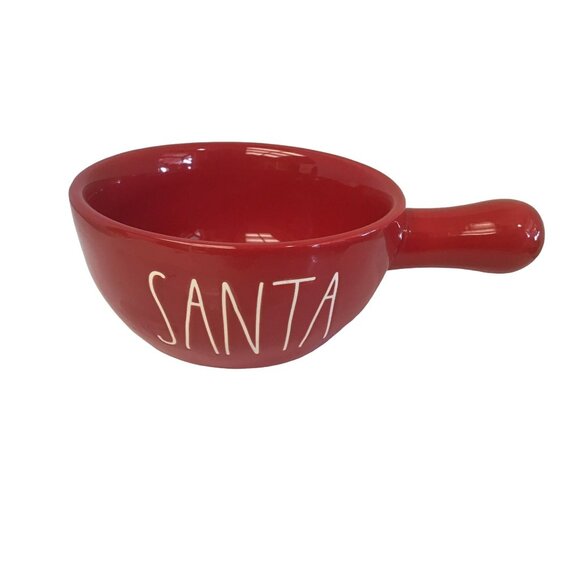 Rae Dunn by Magenta Red Soup Bowl with Handle Santa HO HO HO 5" x 3" Artisan Col - Picture 1 of 7